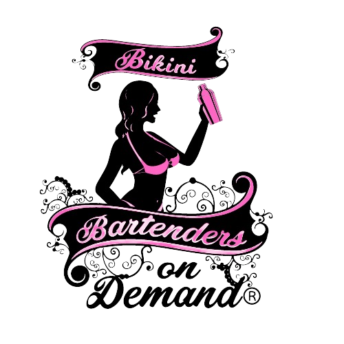 A black and pink logo for the bikini bartenders club.